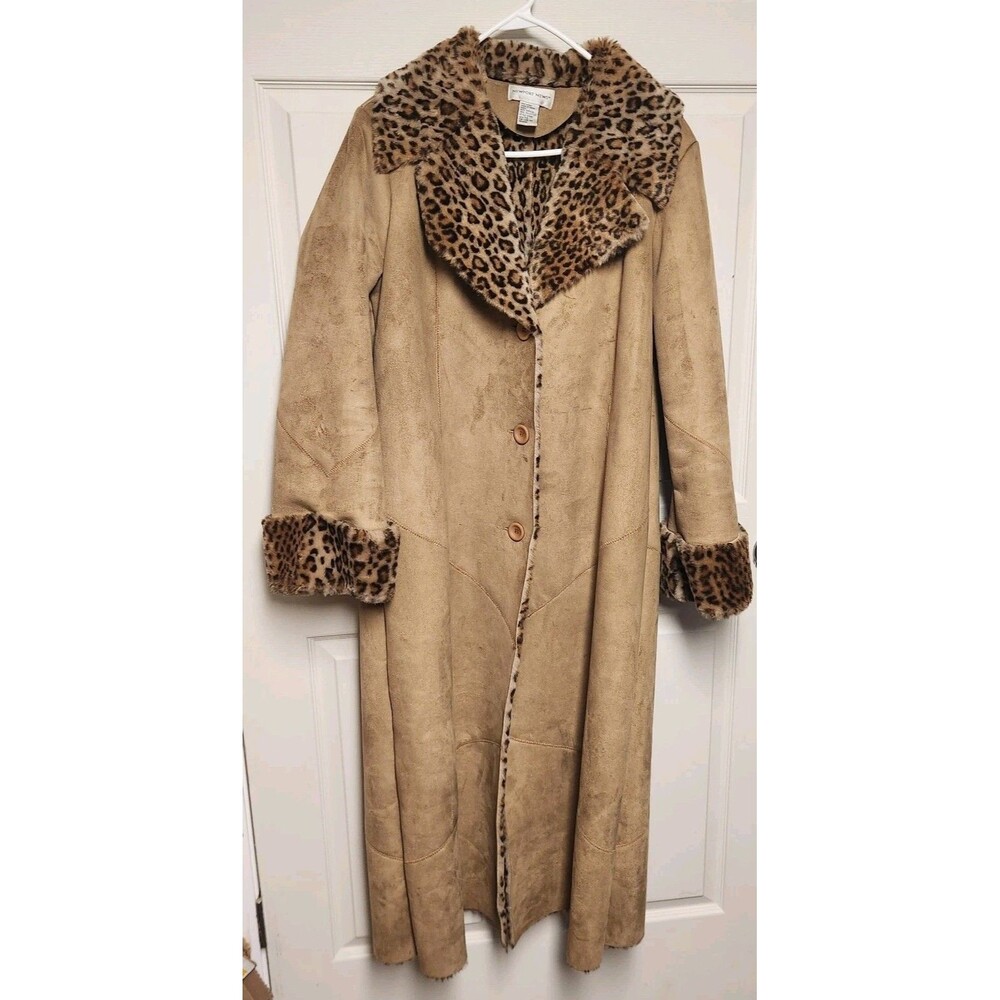 Newport News Brown Polyester Leapord Print Faux Fur Lining Coat  Sz 14